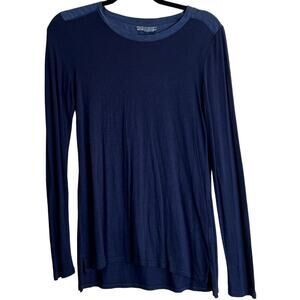 Vince Casual Top Blouse Women Small Blue Crew Neck Long Sleeve SILK Trim